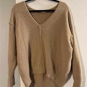 Wilfred Tan V‑Neck Cozy Knit Sweater